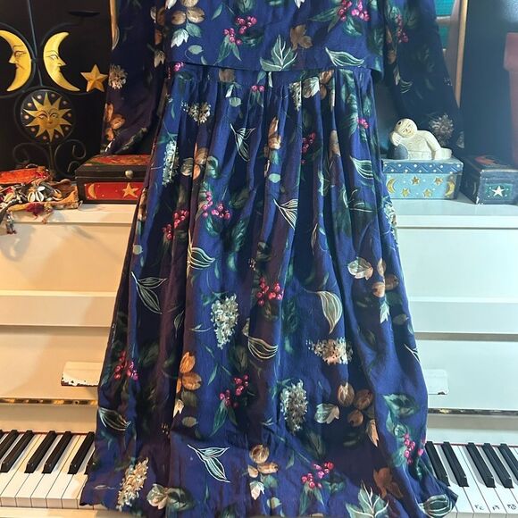 Vintage 90s Karin Stevens Blue Floral Quilted Jacket Dress Size 11/12 - Picture 7 of 16